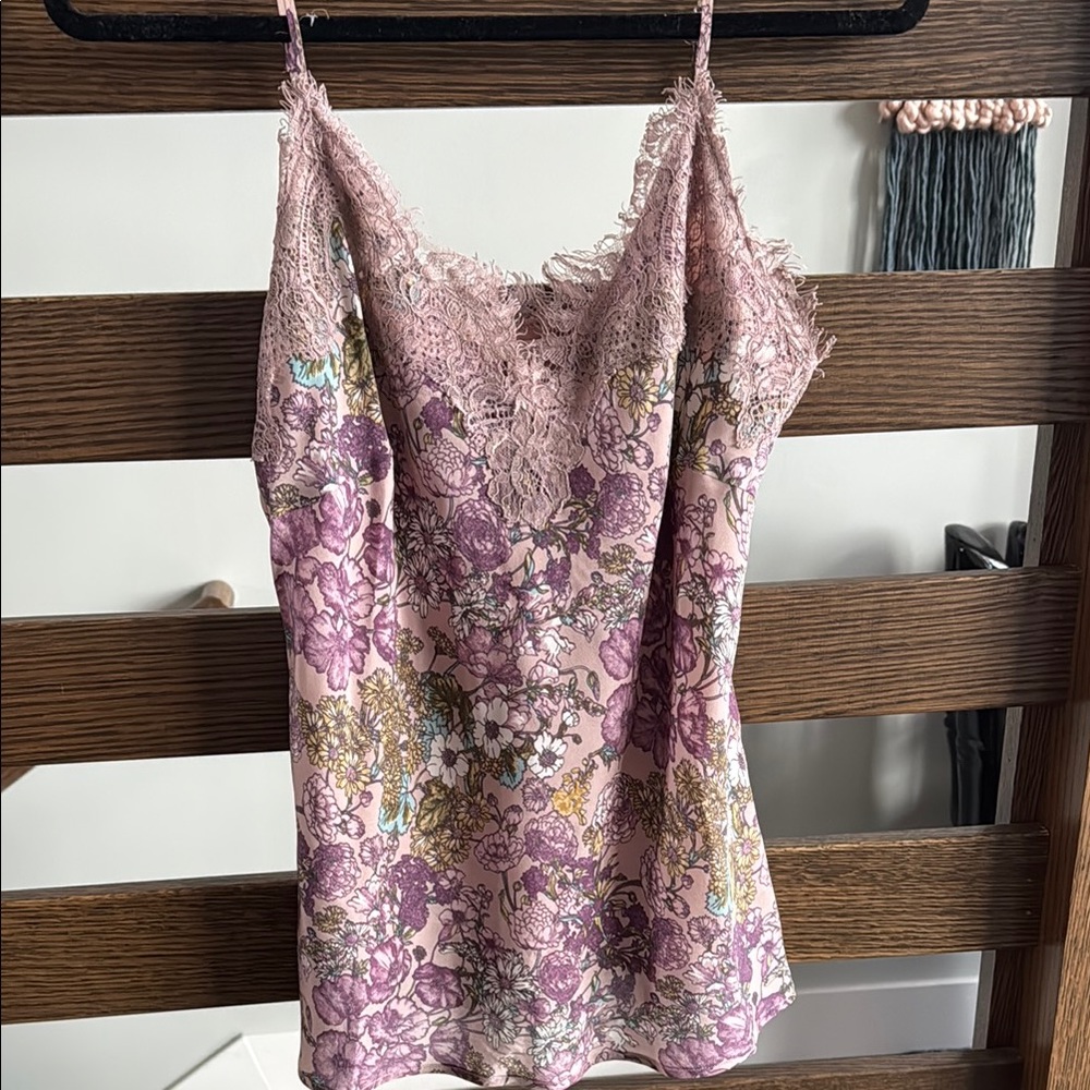Floral Lace Trim Cami Top